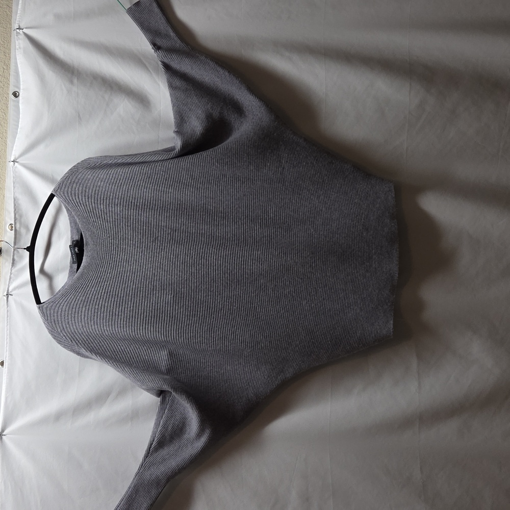 Joan Vass New York Womens Gray Batwing Ribbed Knit Sweater Small Soft Cozy Warm